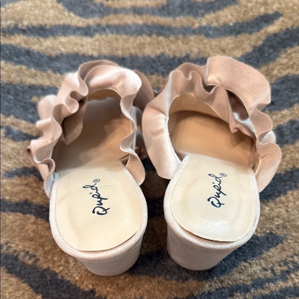 Qupid Ruffled Beige Mules - Picture 2 of 6